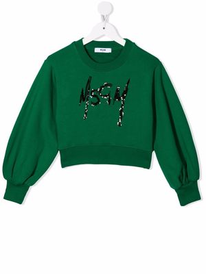 MSGM Kids crystal-embellished cropped jumper - Green