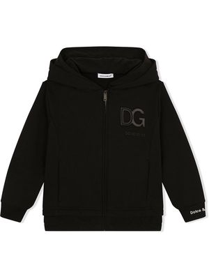 Dolce & Gabbana Kids logo patch zip-front hoodie - Black