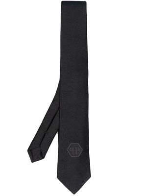 Philipp Plein hexagon logo-patch silk tie - Black