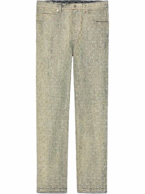 Gucci GG jacquard crystal-embellished jeans - Neutrals