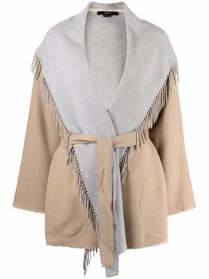 Seventy mid-length fringed belted coat - Neutrals
