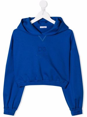 Dolce & Gabbana Kids logo-debossed cropped hoodie - Blue