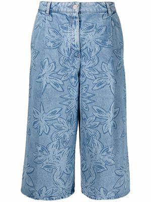 Nina Ricci floral-print denim shorts - Blue