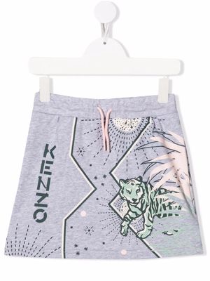 Kenzo Kids tiger-print drawstring-waist skirt - Grey