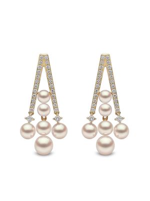 Yoko London 18kt yellow gold Sleek Akoya pearl diamond drop earrings