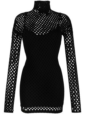 Philipp Plein long-sleeved mesh short dress - Black