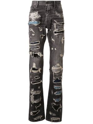 UNRAVEL PROJECT distressed patchwork jeans - Grey
