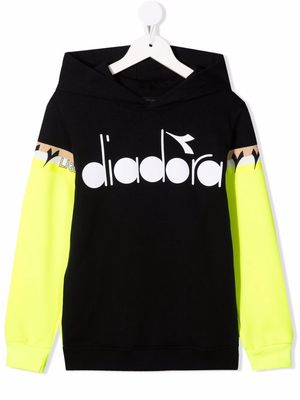 Diadora Junior logo-print colour-block hoodie - Black