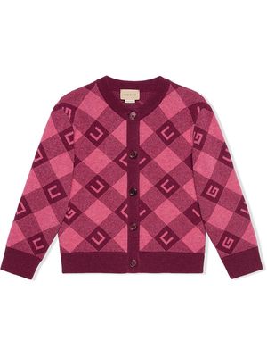 Gucci Kids intarsia-check logo cardigan - Pink