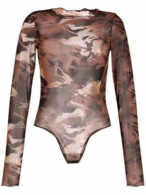 Heron Preston Camo mesh bodysuit - Brown