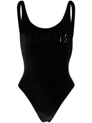 Balmain logo print swimsuit - Black