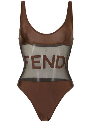 Fendi Pre-Owned 1990s embroidered logo swimsuit - Brown