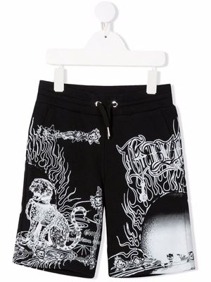 Givenchy Kids panther-print cotton track shorts - Black