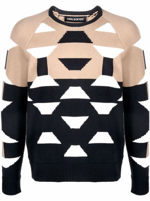 Neil Barrett Cubist intarsia-knit patterned jumper - Black