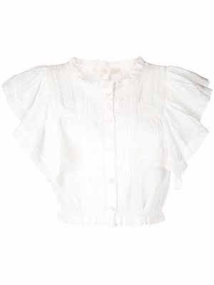 LoveShackFancy ruffle-trim cropped shirt - White
