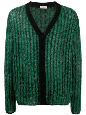 Saint Laurent metallic ribbed-knit cardigan - Green