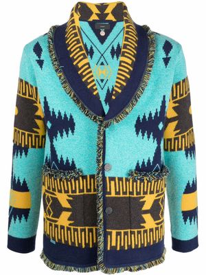 Alanui shawl-lapel intarsia-knit cardigan - Blue