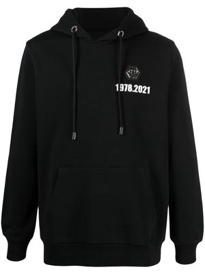 Philipp Plein logo-patch cotton hoodie - Black