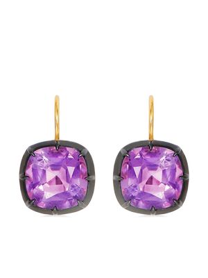 FRED LEIGHTON 18kt yellow gold cushion amethyst collet drop earrings