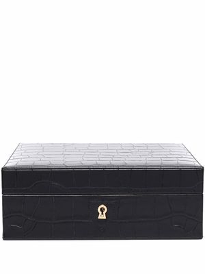 Aspinal Of London crocodile-embossed leather square watch box - Black
