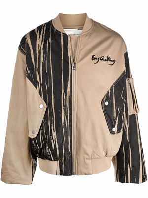 Feng Chen Wang striped graphic bomber jacket - Neutrals