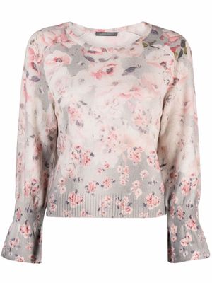 Alberta Ferretti floral-print knitted jumper - Pink