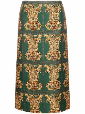 La DoubleJ Tiger Tiles wool-cady skirt - Green