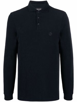 Giorgio Armani embroidered-logo cotton-blend polo shirt - Blue