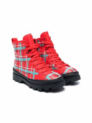 Camper Kids Brutus plaid ankle boots - Red