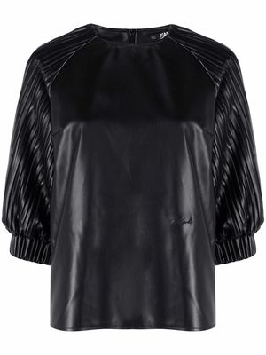 Karl Lagerfeld vegan leather pleated-sleeve top - Black
