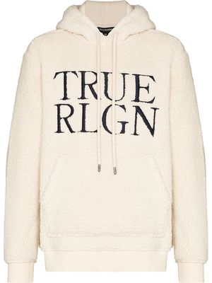True Religion faux-shearling logo-embroidered hoodie - Neutrals