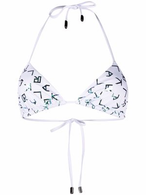 Karl Lagerfeld iridescent logo triangle bikini top - White