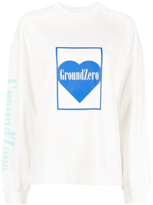 Ground Zero heart logo print cotton jumper - White