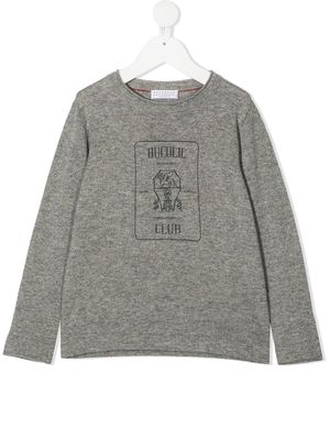Brunello Cucinelli Kids long sleeve printed T-shirt - Grey