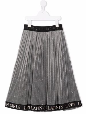 Lapin House logo-embellished pleated midi skirt - Grey
