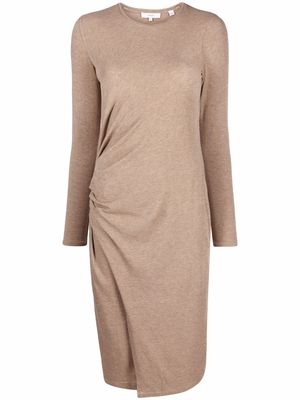 Vince gathered long sleeve midi dress - Neutrals