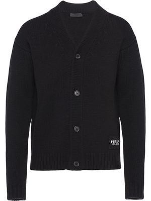 Prada logo patch knitted cardigan - Black