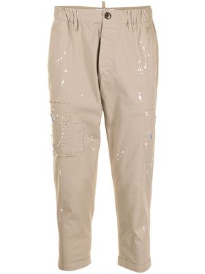 Ports V cropped paint splatter trousers - Brown