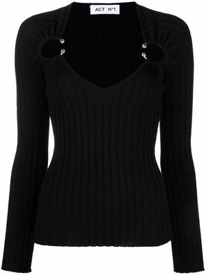 Act N°1 barbell-embellished ribbed-knit top - Black
