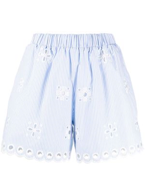 RED Valentino stripe floral embroidered shorts - Blue