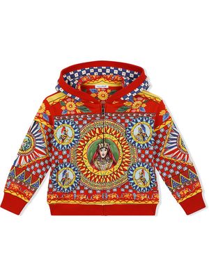 Dolce & Gabbana Kids Carretto-print zipped cotton hoodie - Red