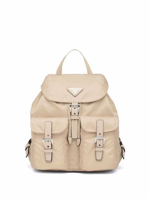 Prada small logo-plaque backpack - Neutrals