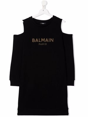 Balmain Kids TEEN cold-shoulder cotton dress - Black