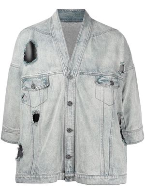 Mostly Heard Rarely Seen collarless ripped denim jacket - Blue