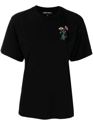 Markus Lupfer floral-embroidered globe T-shirt - Black