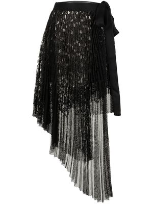 Goen.J asymmetric-pleated lace wrap-skirt - Black
