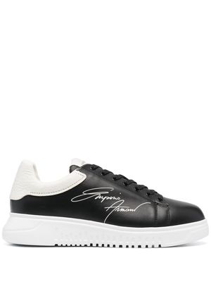 Emporio Armani signature logo-print leather sneakers - Black