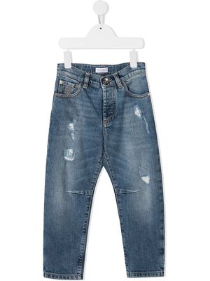 Brunello Cucinelli Kids straight leg distressed-finish jeans - Blue