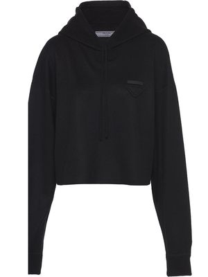 Prada logo-patch drawstring hoodie - Black