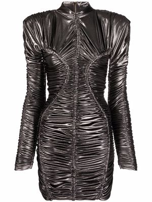 Balmain metallic ruched detailing short dress - Silver